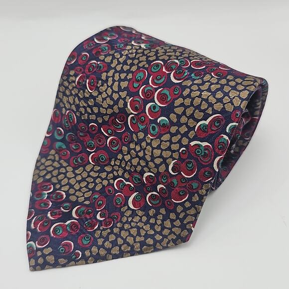 Vintage USA Christian Dior Monsieur Tie Mens Burgundy Peacock Feather Silk 58" - Picture 2 of 6